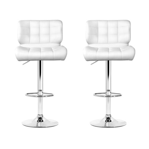Artiss 2x Bar Stools Gas Lift Leather Padded White - Image 3