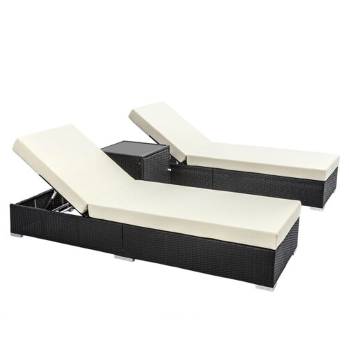 Gardeon 3PC Sun Lounge Wicker Lounger Outdoor Furniture Day Bed Rattan Garden - Image 3
