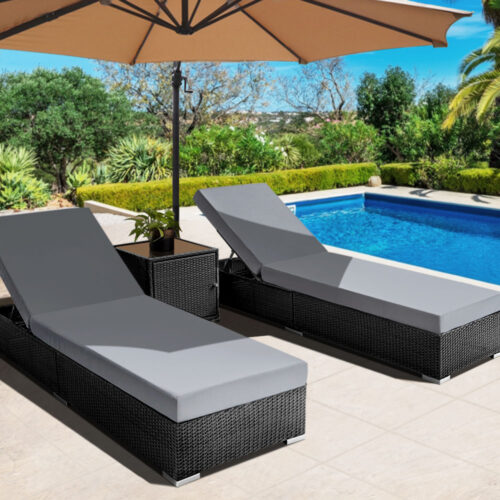 Gardeon 3PC Sun Lounge Wicker Lounger Outdoor Furniture Day Bed Rattan Garden - Image 8