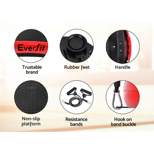 Everfit Vibration Machine Platform Vibrator Resistance Rope Home Fitness Red - Image 7