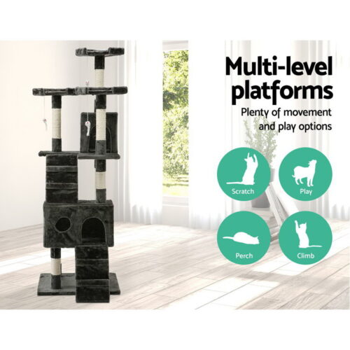i.Pet Cat Tree 180cm Tower Scratching Post Scratcher Wood Condo House Toys Grey - Image 3