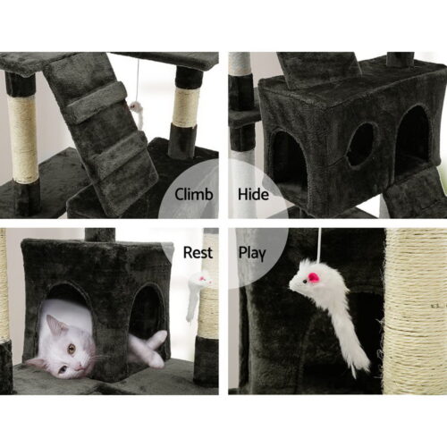 i.Pet Cat Tree 180cm Tower Scratching Post Scratcher Wood Condo House Toys Grey - Image 6
