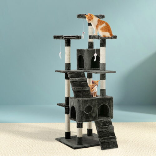 i.Pet Cat Tree 180cm Tower Scratching Post Scratcher Wood Condo House Toys Grey - Image 8