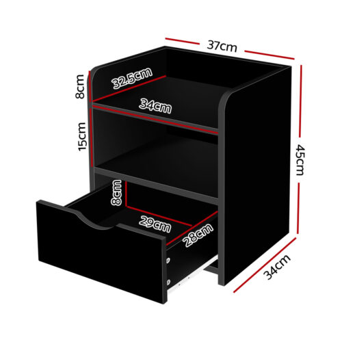 Artiss Bedside Table 1 Drawer with Shelf - FARA Black - Image 2
