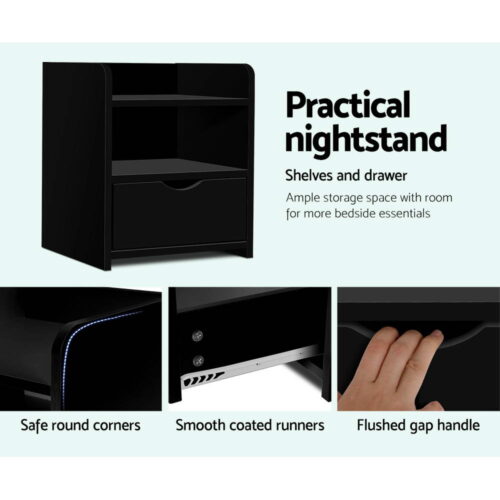 Artiss Bedside Table 1 Drawer with Shelf - FARA Black - Image 6
