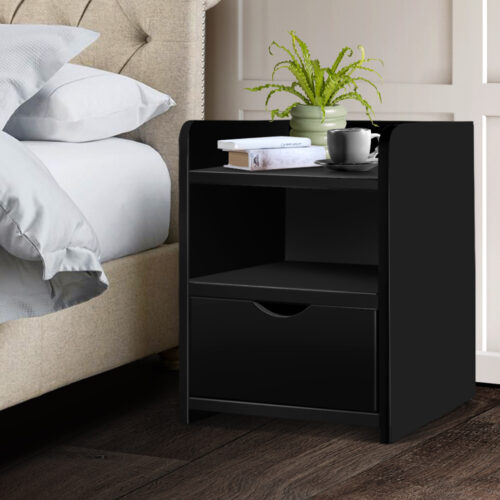 Artiss Bedside Table 1 Drawer with Shelf - FARA Black - Image 8