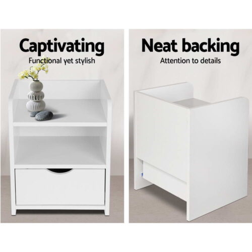 Artiss Bedside Table 1 Drawer with Shelf - FARA White - Image 5