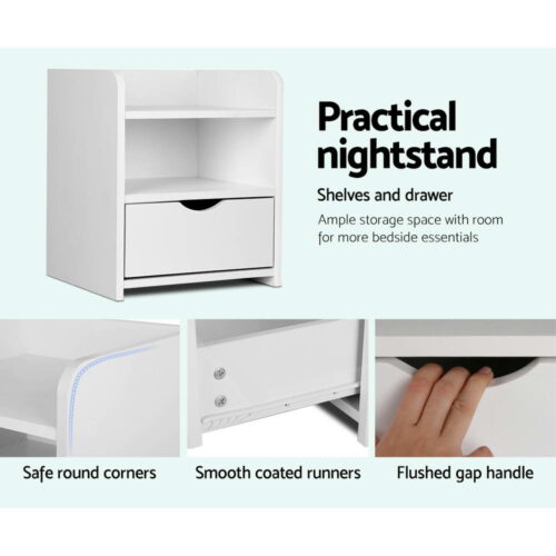 Artiss Bedside Table 1 Drawer with Shelf - FARA White - Image 6