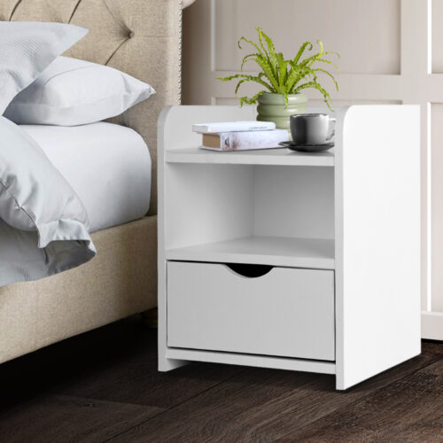 Artiss Bedside Table 1 Drawer with Shelf - FARA White - Image 8