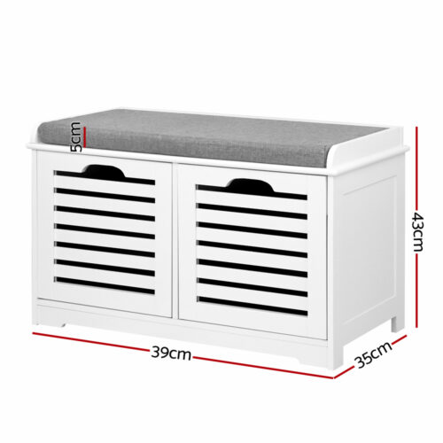 Artiss Shoe Rack Cabinet Bench White Caye - Image 2