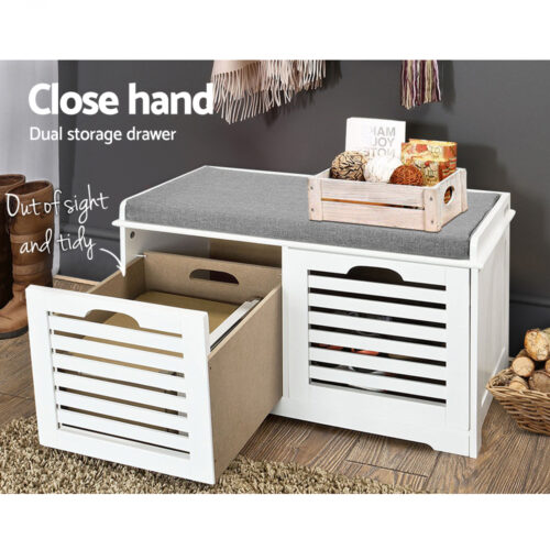 Artiss Shoe Rack Cabinet Bench White Caye - Image 6
