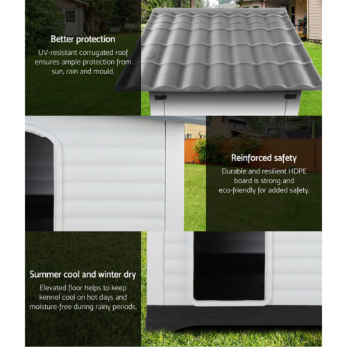 i.Pet Dog Kennel House Extra Large Outdoor Plastic Puppy Pet Cabin Shelter XL Grey - Image 5
