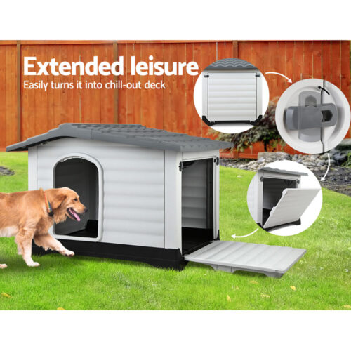 i.Pet Dog Kennel House Extra Large Outdoor Plastic Puppy Pet Cabin Shelter XL Grey - Image 6