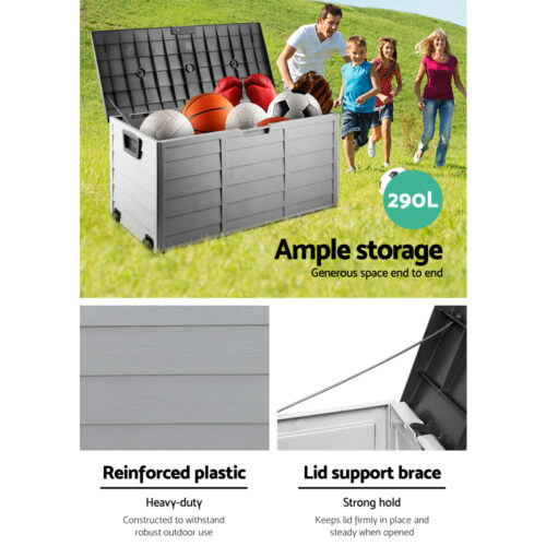Gardeon Outdoor Storage Box 290L Lockable Organiser Garden Deck Shed Tool Black - Image 5