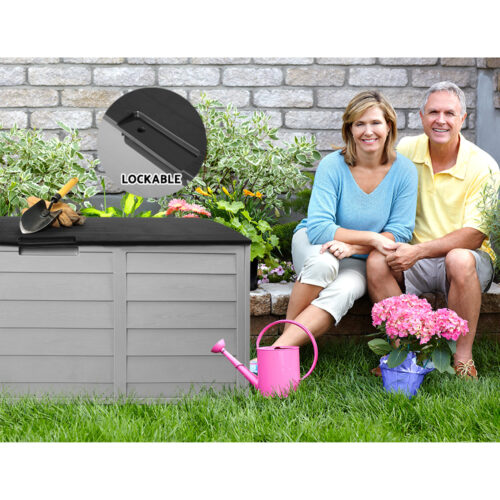 Gardeon Outdoor Storage Box 290L Lockable Organiser Garden Deck Shed Tool Black - Image 6