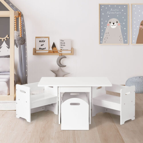 Keezi 3PCS Kids Table and Chairs Set Storage Toys Play Activity Desk - Image 9