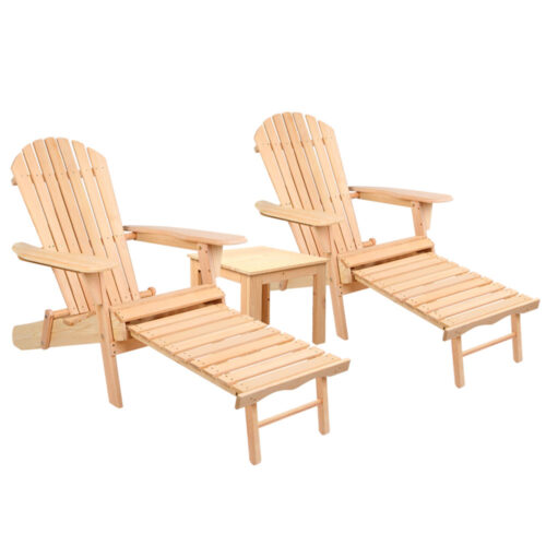 Gardeon 3PC Adirondack Outdoor Table and Chairs? Wooden Sun Lounge Beach Patio Natural - Image 2
