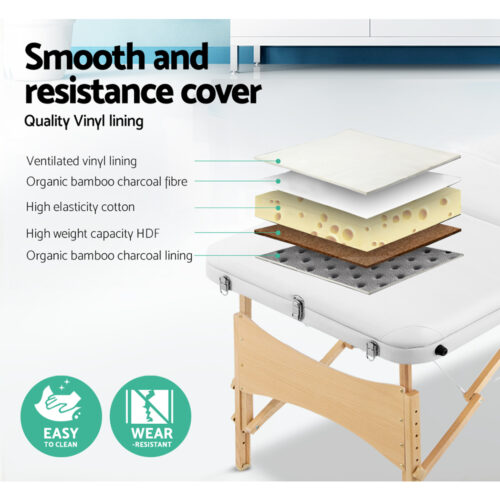 Zenses Massage Table 70cm Portable 3 Fold Wooden Beauty Bed White - Image 5