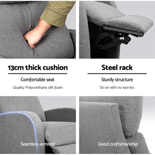Artiss Fabric Reclining Armchair - Grey - Image 8