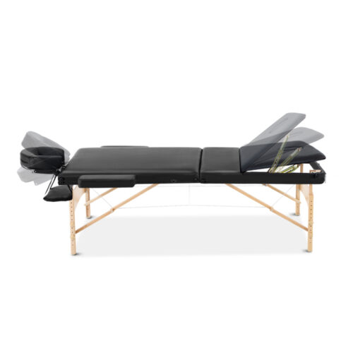 Zenses Massage Table 70cm Portable 3 Fold Wooden Beauty Bed Black - Image 4