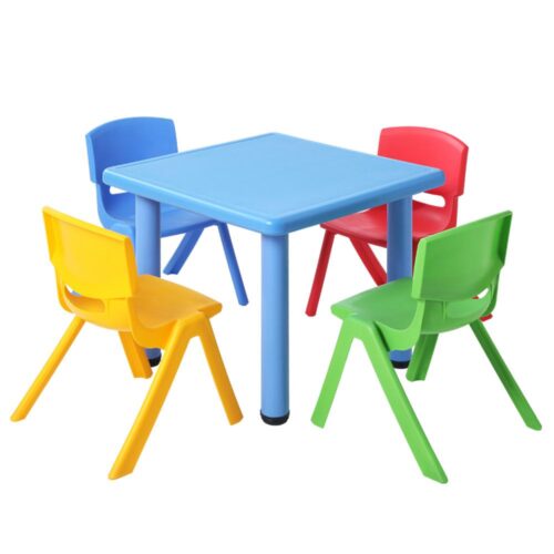 Keezi 5PCS Kids Table and Chairs Set Children Study Desk Furniture Plastic 4 Chairs - Image 2