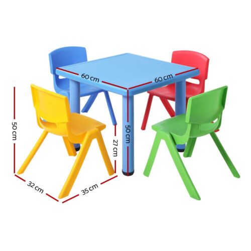 Keezi 5PCS Kids Table and Chairs Set Children Study Desk Furniture Plastic 4 Chairs - Image 3