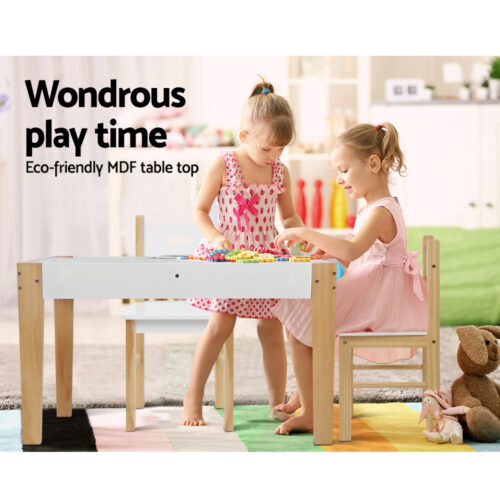 Keezi 3PCS Kids Table and Chairs Set Storage Toys Play Activity Desk Chalkboard - Image 5