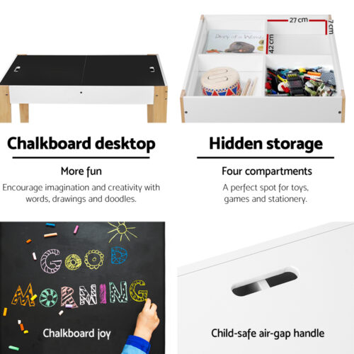 Keezi 3PCS Kids Table and Chairs Set Storage Toys Play Activity Desk Chalkboard - Image 8