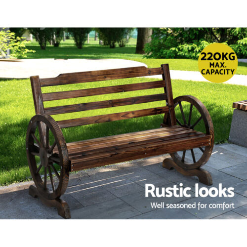 Gardeon Outdoor Garden Bench Wooden 2 Seat Wagon Chair Patio Furniture Brown - Image 6