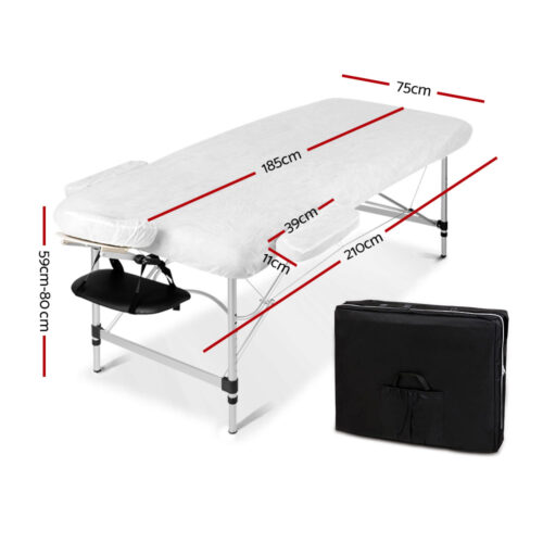 Zenses Massage Table 75cm Portable 2 Fold Aluminium Beauty Bed Black - Image 3