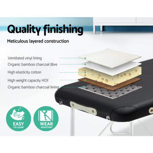 Zenses Massage Table 75cm Portable 2 Fold Aluminium Beauty Bed Black - Image 5