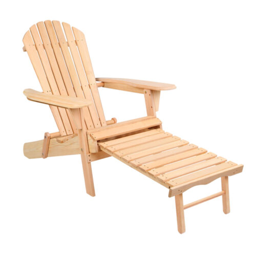 Gardeon Adirondack Outdoor Chairs Wooden Sun Lounge Patio Furniture Garden Natural - Image 2