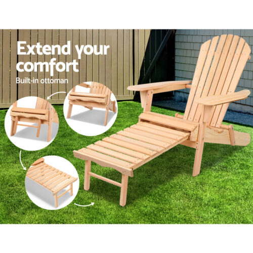 Gardeon Adirondack Outdoor Chairs Wooden Sun Lounge Patio Furniture Garden Natural - Image 8