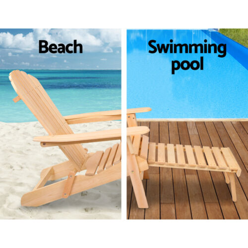 Gardeon Adirondack Outdoor Chairs Wooden Sun Lounge Patio Furniture Garden Natural - Image 11