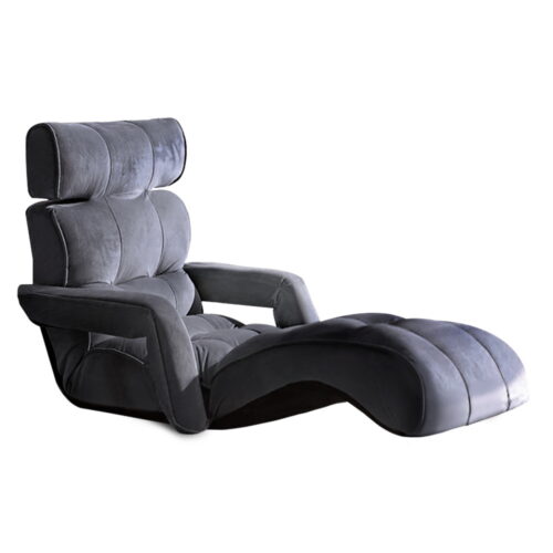 Artiss Floor Lounge Sofa With Armrest Flocking Fabric Charcoal - Image 2