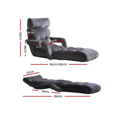 Artiss Floor Lounge Sofa With Armrest Flocking Fabric Charcoal - Image 3