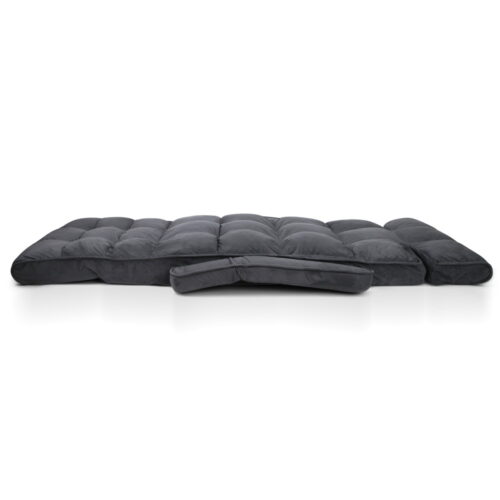 Artiss Floor Lounge Sofa With Armrest Flocking Fabric Charcoal - Image 4