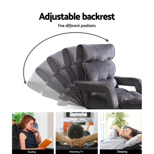 Artiss Floor Lounge Sofa With Armrest Flocking Fabric Charcoal - Image 5