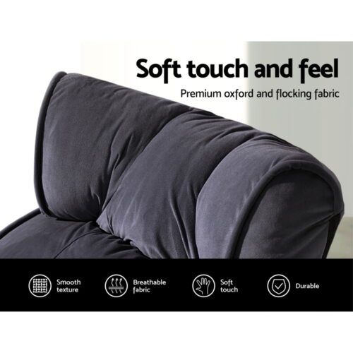 Artiss Floor Lounge Sofa With Armrest Flocking Fabric Charcoal - Image 7