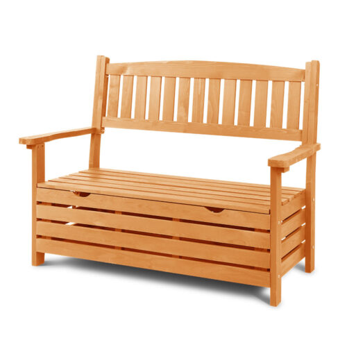 Gardeon Outdoor Storage Bench Box Wooden Garden Chair 2 Seat Timber Furniture - Image 2