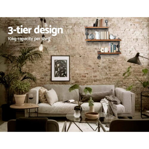 Artiss Floating DIY Pipe Shelf 3 Tiers - IONA - Image 6