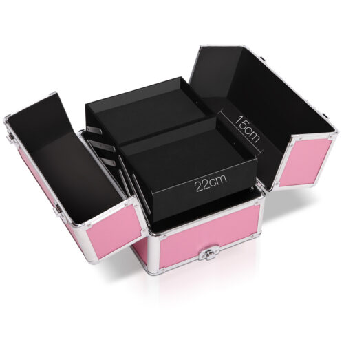 Embellir Makeup Case Beauty Trolley Cosmetic Organiser Box Travel Wheels Pink - Image 4