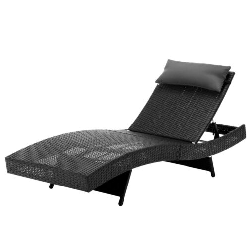 Gardeon Sun Lounge Wicker Lounger Outdoor Furniture Beach Chair Garden Adjustable Black - Image 2