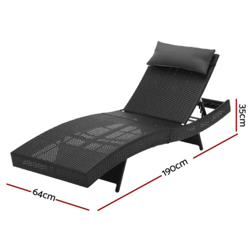 Gardeon Sun Lounge Wicker Lounger Outdoor Furniture Beach Chair Garden Adjustable Black - Image 3