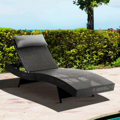 Gardeon Sun Lounge Wicker Lounger Outdoor Furniture Beach Chair Garden Adjustable Black - Image 9