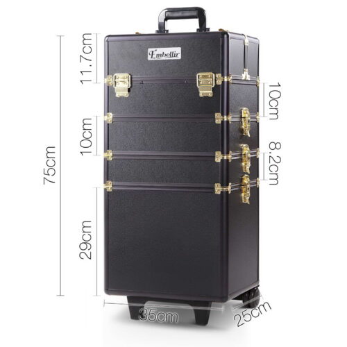 Embellir Makeup Case Beauty Trolley Cosmetic Organiser Box Travel Wheels Gold - Image 3
