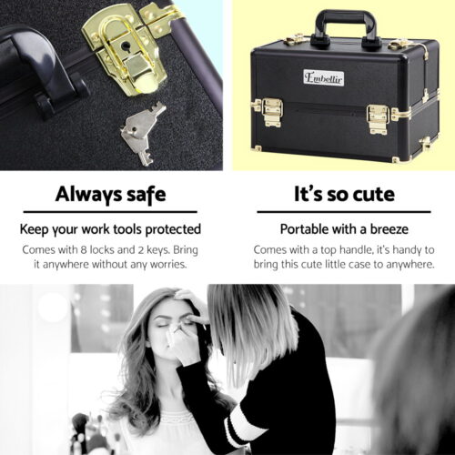 Embellir Makeup Case Beauty Trolley Cosmetic Organiser Box Travel Wheels Gold - Image 5