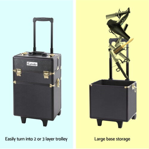 Embellir Makeup Case Beauty Trolley Cosmetic Organiser Box Travel Wheels Gold - Image 6