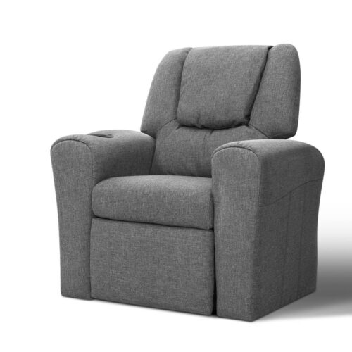 Keezi Kids Recliner Chair Linen Soft Sofa Lounge Couch Children Armchair Grey - Image 2