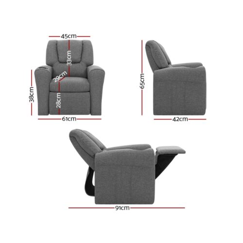 Keezi Kids Recliner Chair Linen Soft Sofa Lounge Couch Children Armchair Grey - Image 3